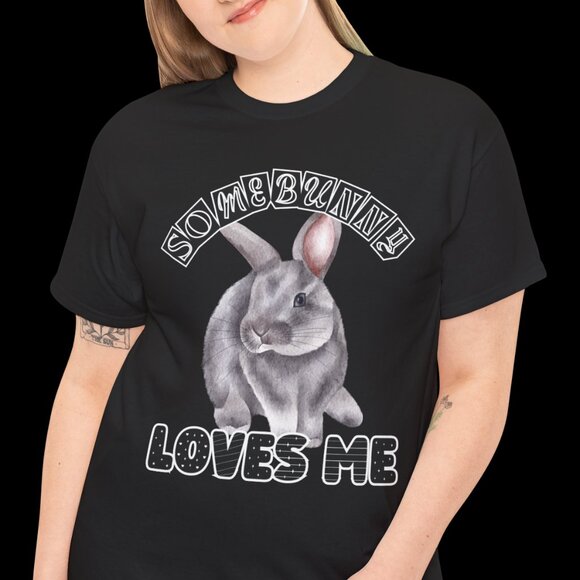BW Somebunny Loves Me T-shirt Rabbit Lovers Tee Adult Easter bunny gift - Picture 7 of 8